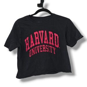 Harvard University Cropped Tee Shirt Black Red College Short Sleeve Top